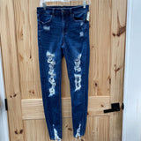 WOMENS AMERICAN EAGLE DK DENIM DIST. JEANS 8 LONG