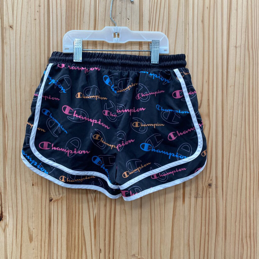 GIRLS CHAMPION SHORTS BLK/MULTI COLOR 10/12