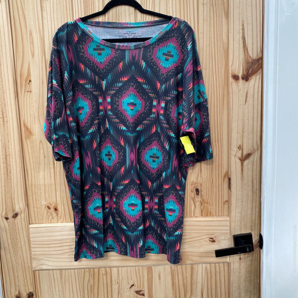 WOMEN CRAZY TRAIN TOP BLK/LEOPARD/TURQUOISE XL