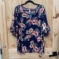 WOMENS PERSEPTION WOMENS NAVY BLUE FLORAL TOP 2X