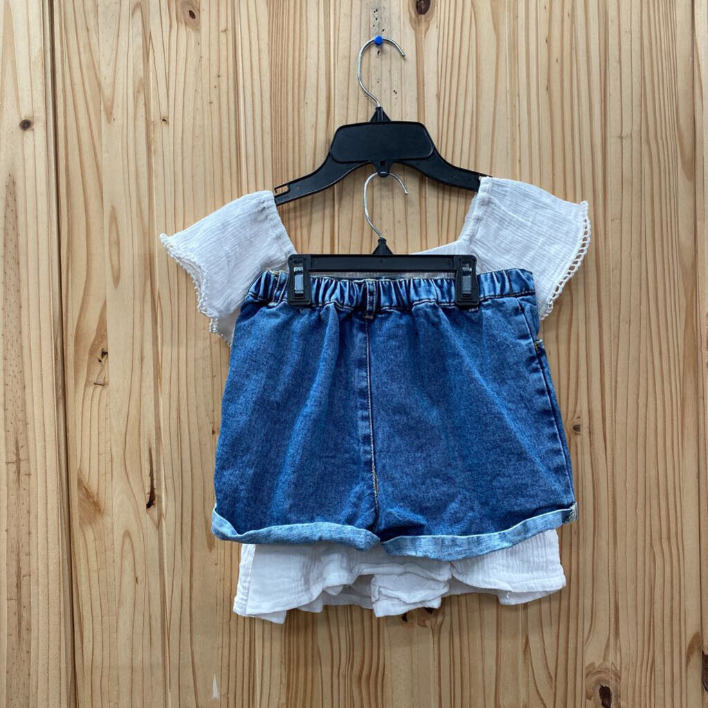 GIRLS HAUTE HIPPIE 2PC SET WHITE/DENIM M 7/8
