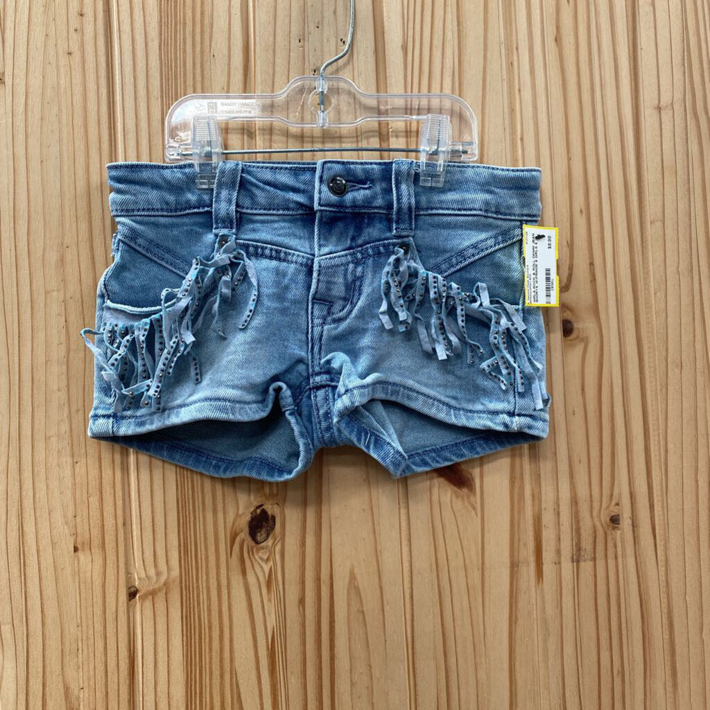 GIRLS ROCK & ROLL DENIM JEAN SHORTS W/FRINGE 8