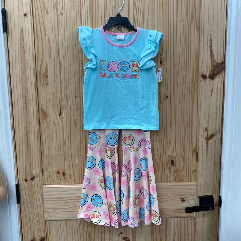 GIRLS BACK TO SCHOOL 2PC SET W/SMILEY FACE 2XL 5/6