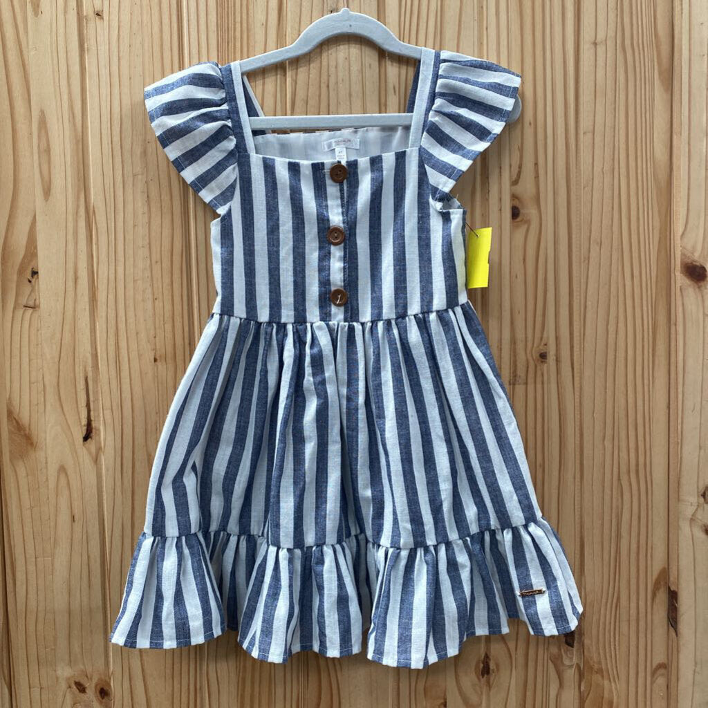 GIRLS TAHARI BLUE/WHITE STRIPE DRESS 4T