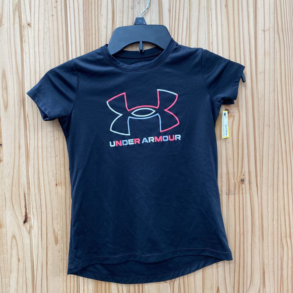 GIRLS UNDER ARMOUR SHIRT BLK/WHITE/PINK YXS 4/5