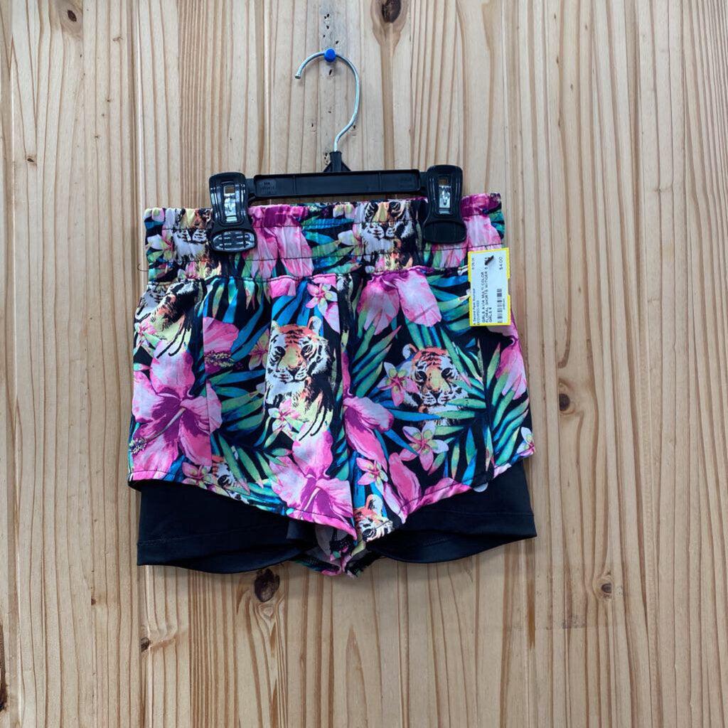 GIRLS AVIA MULTI COLOR FLORAL SHORTS W/TIGER S 6/6X