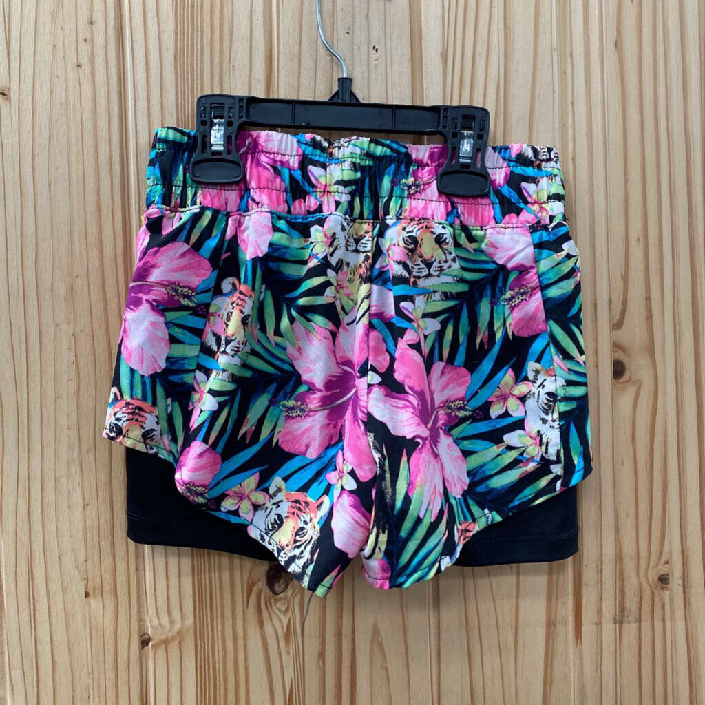GIRLS AVIA MULTI COLOR FLORAL SHORTS W/TIGER S 6/6X
