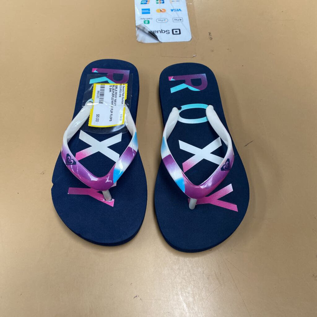 GIRLS ROXY NAVY BLUE/PURPLE/WHITE FLIP FLOPS 13