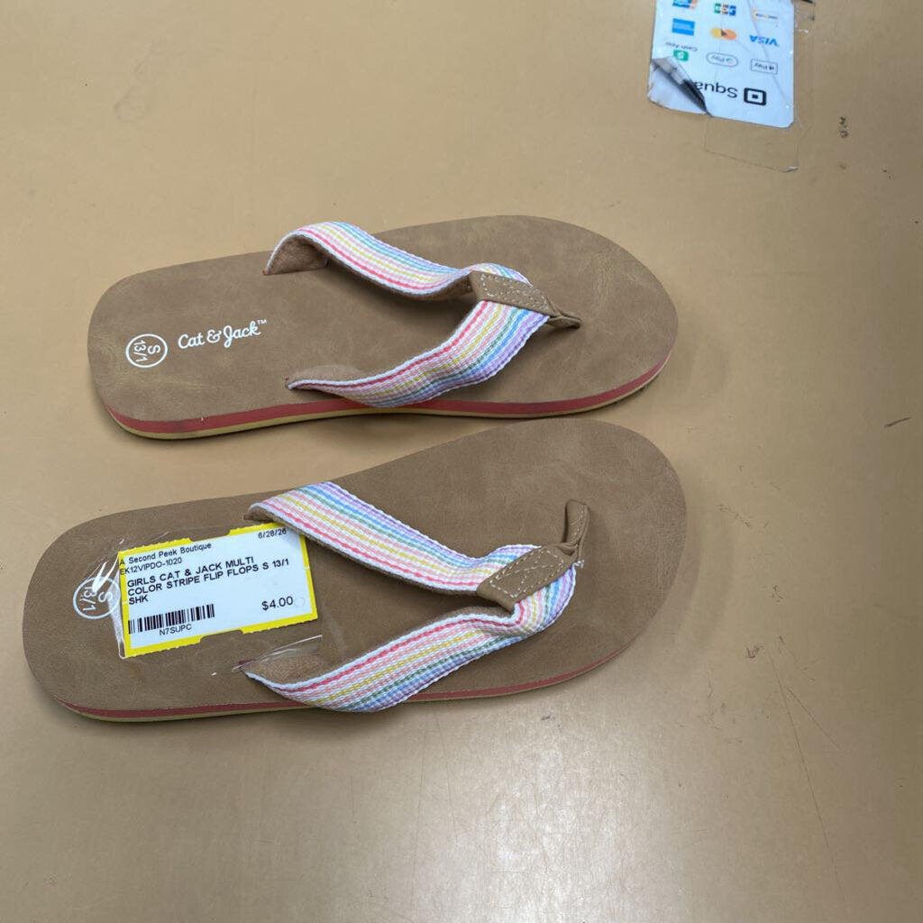 GIRLS CAT & JACK MULTI COLOR STRIPE FLIP FLOPS S 13/1