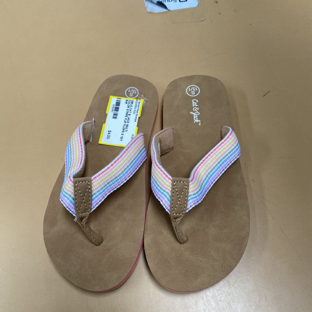GIRLS CAT & JACK MULTI COLOR STRIPE FLIP FLOPS S 13/1