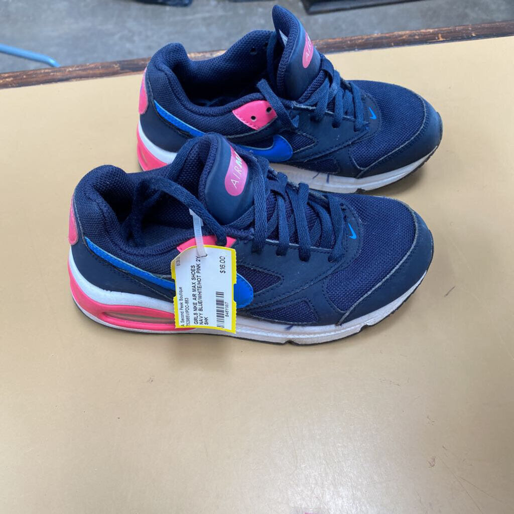 GIRLS NIKE AIR MAX SHOES NAVY BLUE/WHITE/HOT PINK 2Y