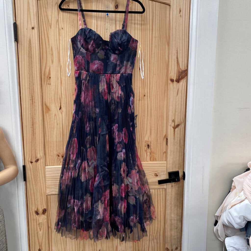 WOMENS LULUS SL CASUAL DRESS NAVY BLUE FLORAL XS NWT
