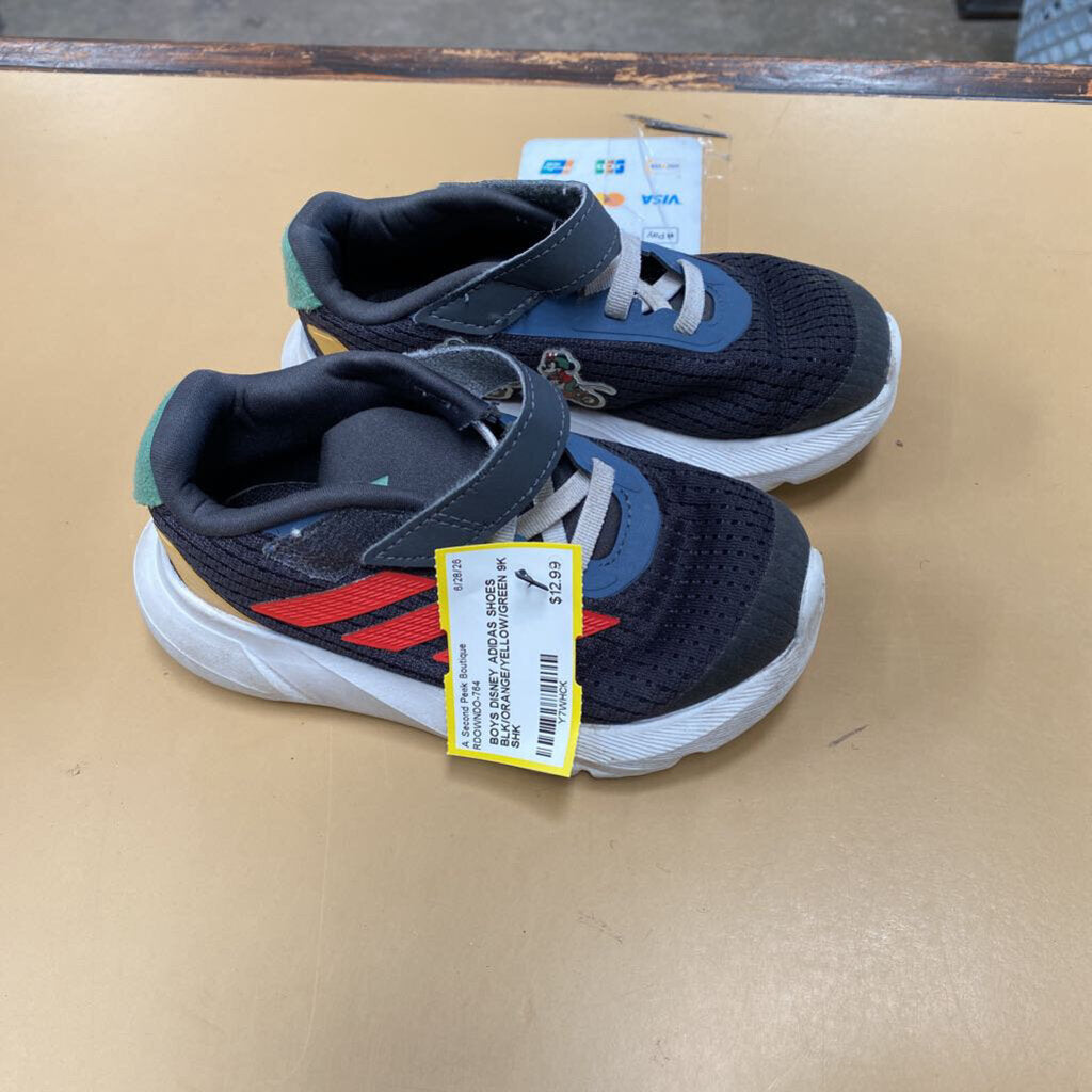 BOYS DISNEY ADIDAS SHOES BLK/ORANGE/YELLOW/GREEN 9K