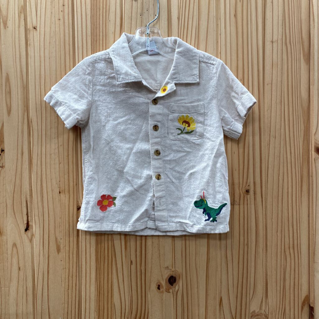 BOYS OLD NAVY LT BEIGE SHIRT W/FLOWERS/DINO 3T