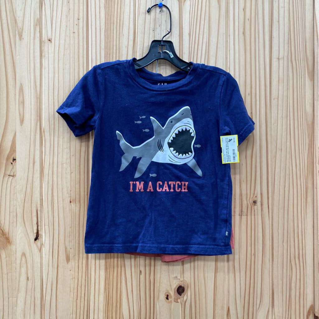 BOYS GAP 2PC SET IM A CATCH W/SHARK NAVY BLUE/CORAL 4T
