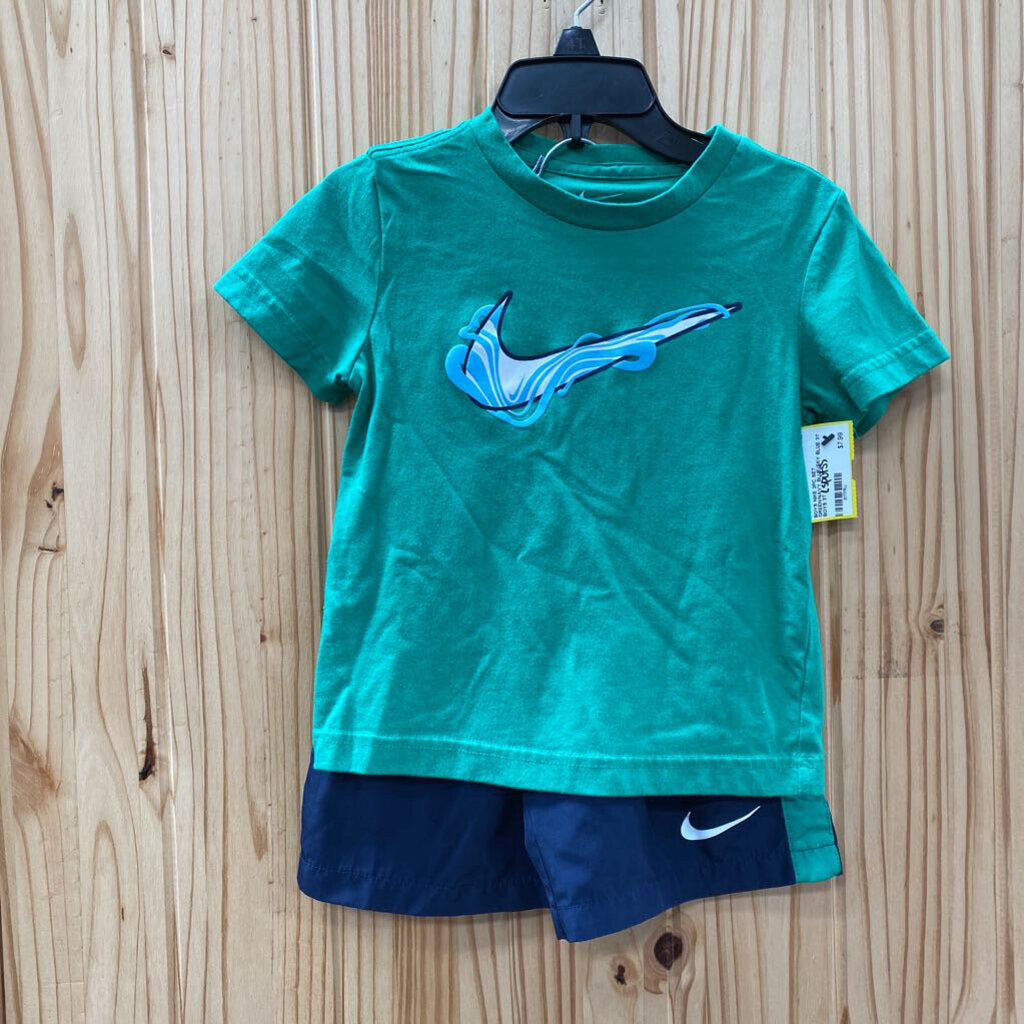 BOYS NIKE 2PC SET GREEN/NAVY BLUE/SKY BLUE 3T (SPOTS)