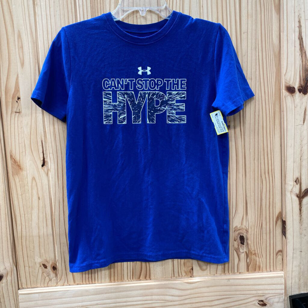 BOYS UNDER ARMOUR CANT STOP THE HYPE ROYAL BLUE/WHITE/BLK SHIRT YLG 12