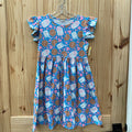 GIRLS DRESS CYAN W/MILK/COOKIES 5XL 10/12