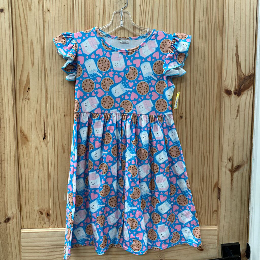 GIRLS DRESS CYAN W/MILK/COOKIES 5XL 10/12