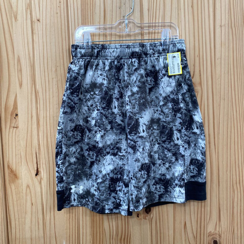BOYS UNDER ARMOUR SHORTS BLK/WHITE/GREY YLG 12