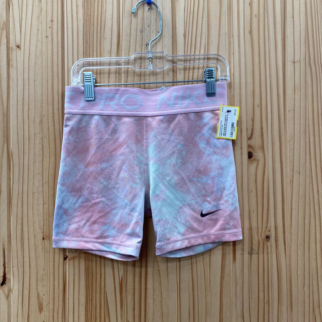 GIRLS NIKE PRO SHORTS PINK/WHITE M 10