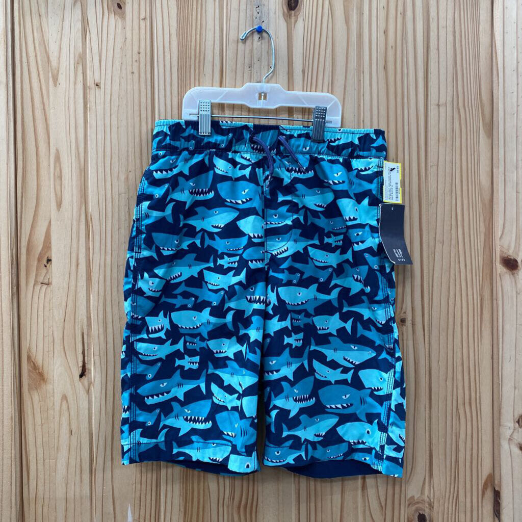 BOYS GAP KIDS SWIM TRUNKS CYAN/TEAL W/SHARKS XL 14 NWT