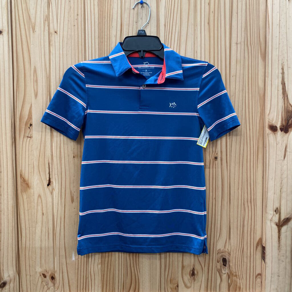 BOYS SOUTHERN TID EPOLO SHIRT BLUE/WHITE/CORAL M 8/10