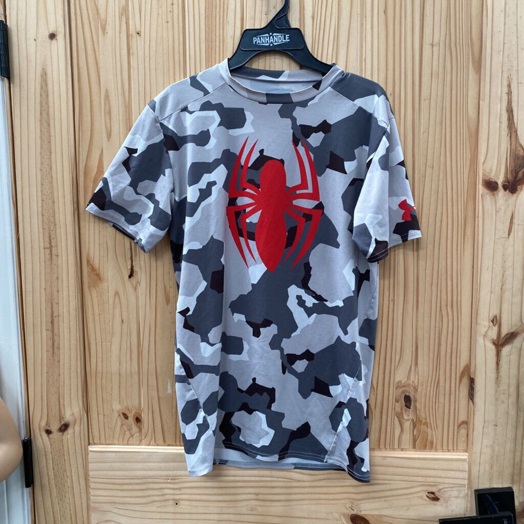 MENS UNDER ARMOUR SPIDERMAN GREY CAMO SHIRT L
