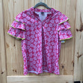 WOMENS SHEIN CASUAL TOP DK PINK/LIME GREEN W/FLOWERS M