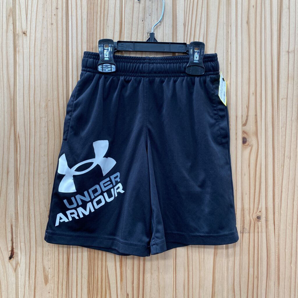 BOYS UNDER ARMOUR SHORTS BLK/WHITE/GREY YXS 4