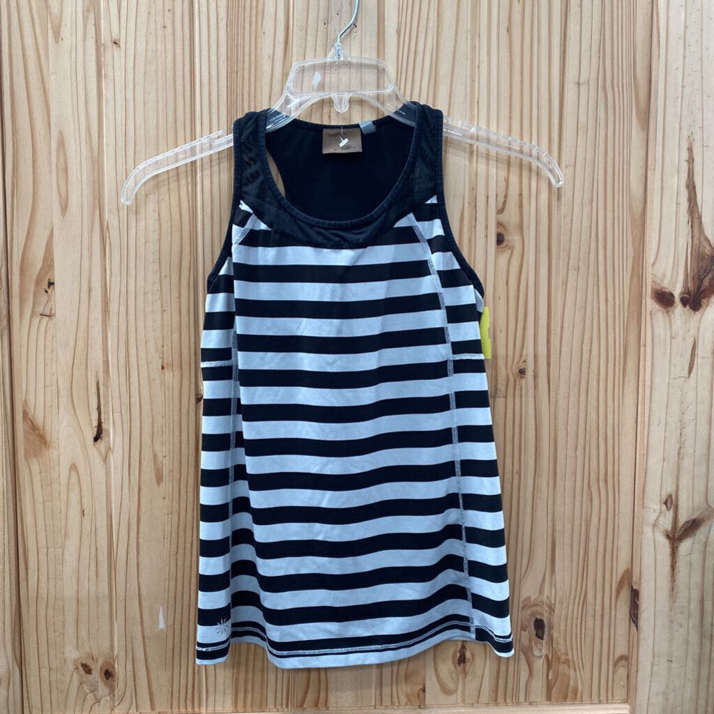 ATHLETA WOMENS S BLK/WHITE STRIPE SHELF BRA TANK