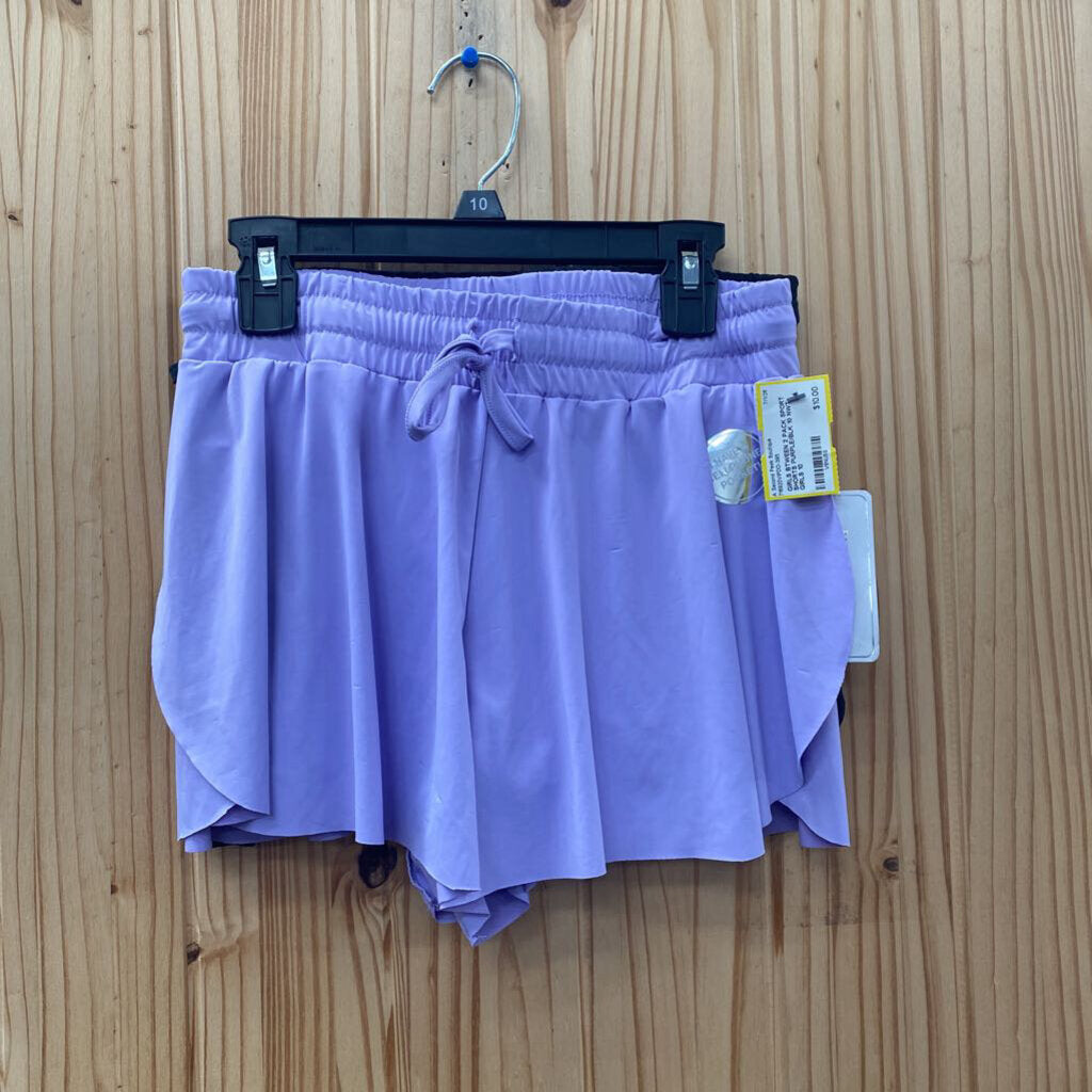 GIRLS BTWEEN 2 PACK SPORT SHORTS PURPLE/BLK 10 NWT