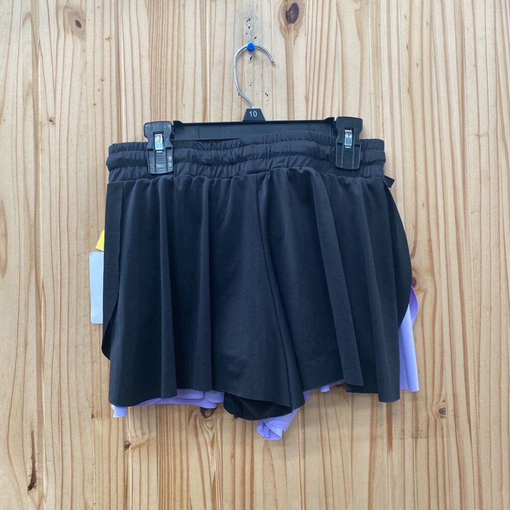 GIRLS BTWEEN 2 PACK SPORT SHORTS PURPLE/BLK 10 NWT