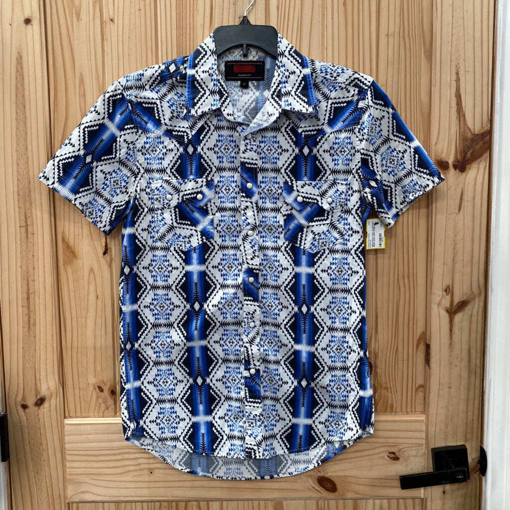 MENS ROCK N ROLL BLUE/WHITE PEARL SNAP SHIRT M