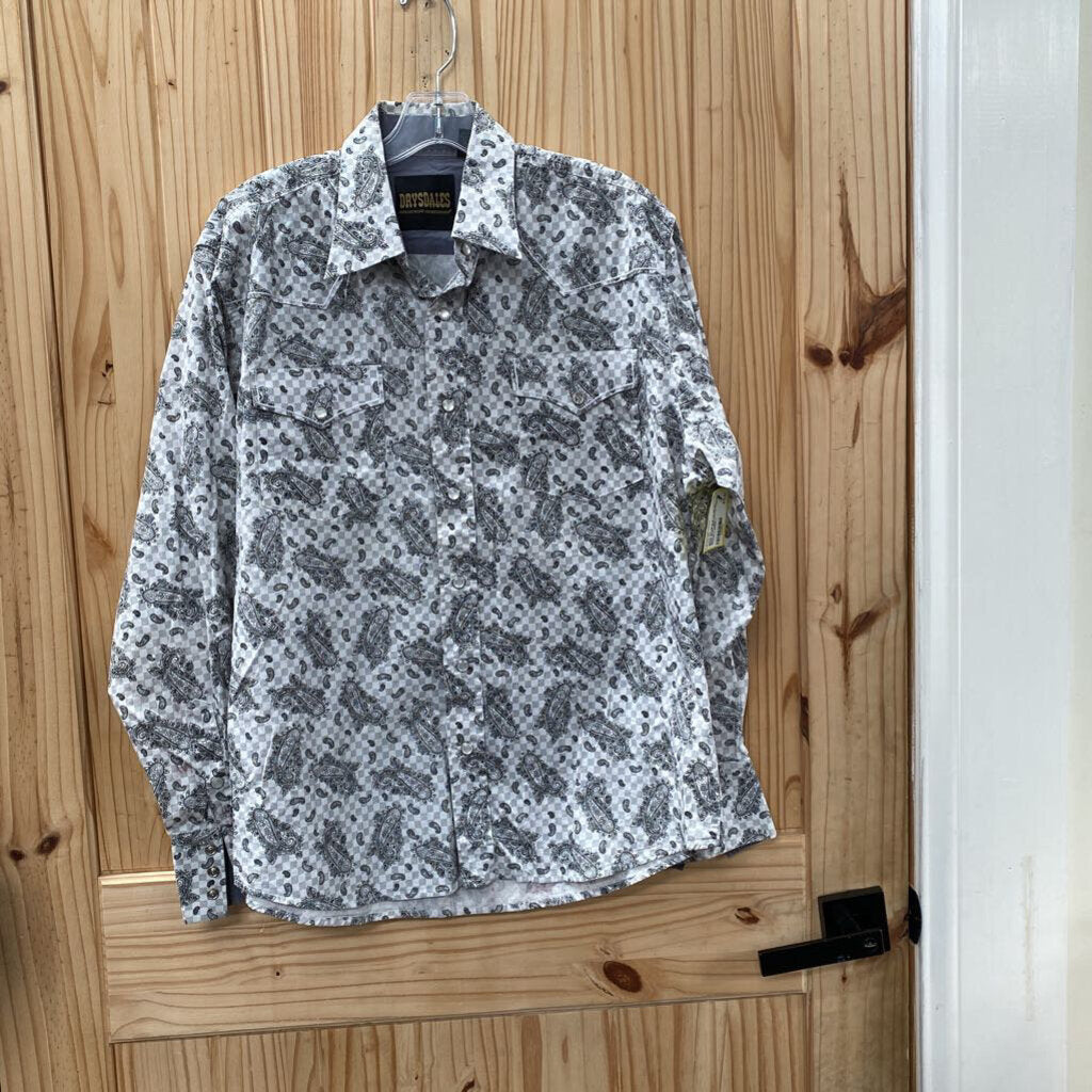 MENS DRYSDALE LS PEARL SNAP SHIRT BLK/WHITE PAISLEY DESIGN L