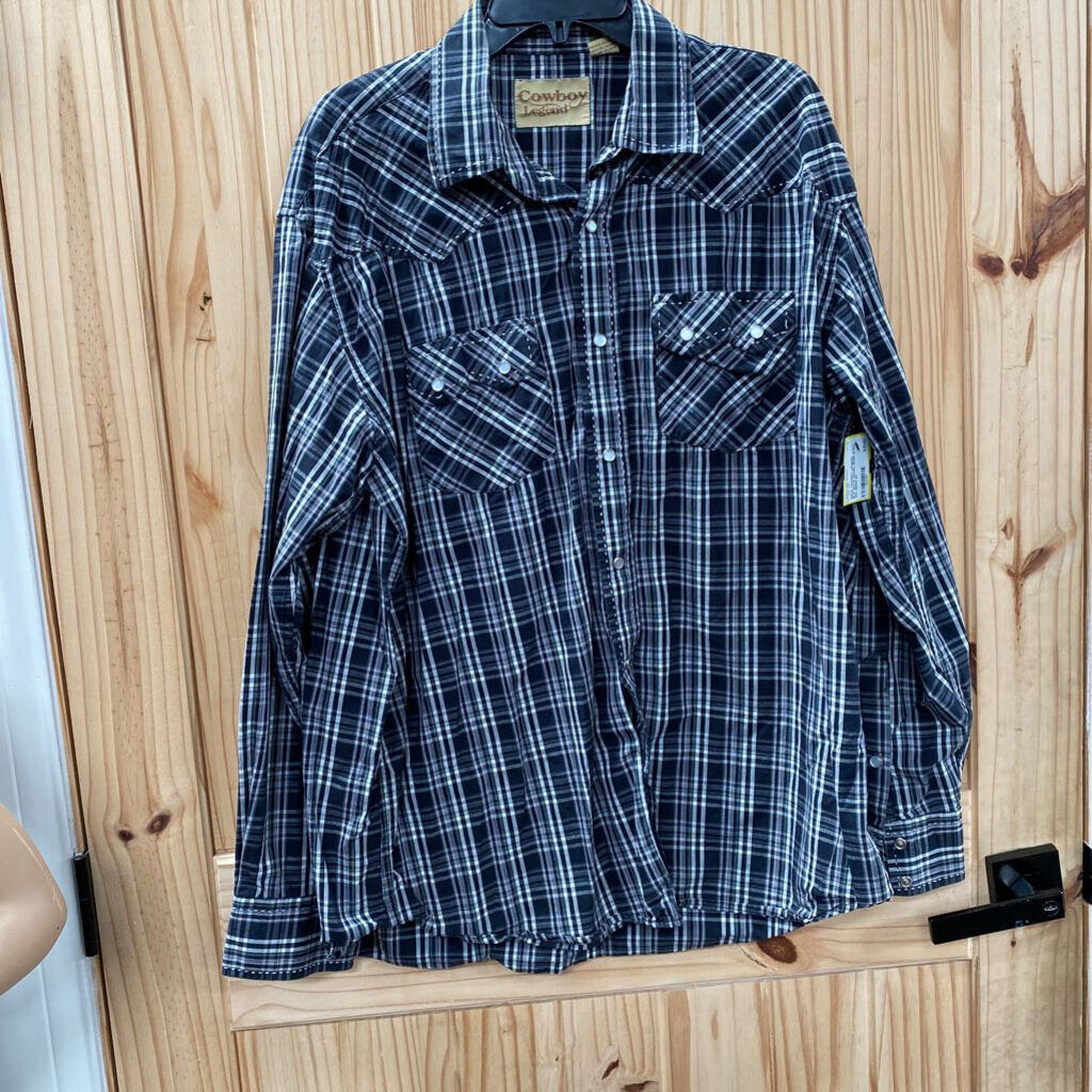MENS COWBOY LEGEND BLK/WHITE PEARL SNAP SHIRT XXL