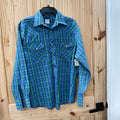 MENS WRANGLER PEARL SNAP LS BLUE/GREEN SHIRT L
