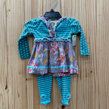 GIRLS MATILDA JANE 2PC SET GREEN/BLUE STRIPE W/FLOWERS 3/6M
