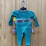 GIRLS MATILDA JANE 2PC SET GREEN/BLUE STRIPE W/FLOWERS 3/6M