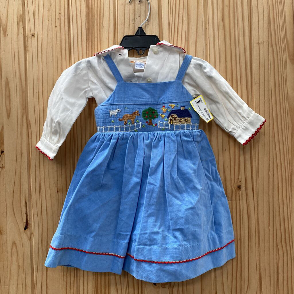 GIRLS AMARLINI SKY BLUE/WHITE LS DRESS 6M
