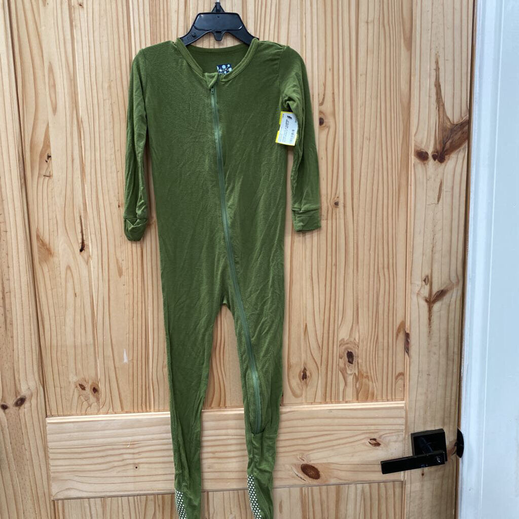 KICKEE PANTS LS SLEEPER OLIVE GREEN 4T