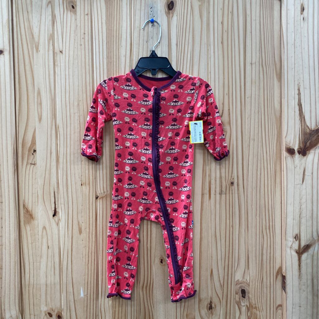 KICKEE PANTS LS SLEEPER DK CORAL/PLUM 6/8M