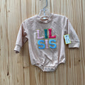 GIRLS LIL SIS BEIGE LS ONESIE SHIRT 60 3/6M