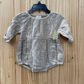 GIRLS VIGNETTE TAUPE/WHITE STRIPE LS ONESIE SHIRT 9/12M