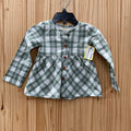 GIRLS VIGNETTE GREEN/WHITE PLAID LS TOP 0/3M