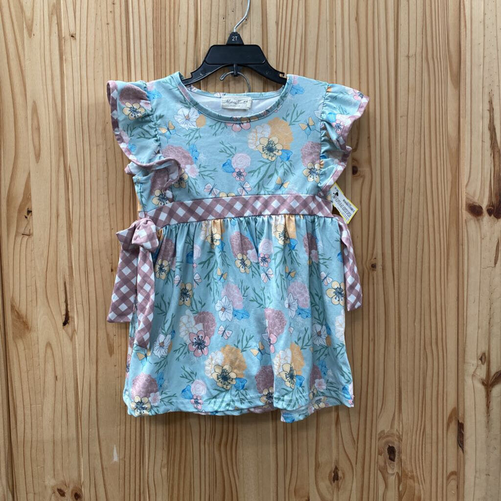 GIRLS MARIE NICOLE 2PC SET LT BLUE FLORAL/MAUVE/WHITE CHECKERED XL 6