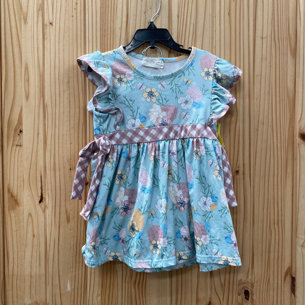 GIRLS MARIE NICOLE 2PC SET LT BLUE FLORAL/MAUVE/WHITE CHECKERED XL 6
