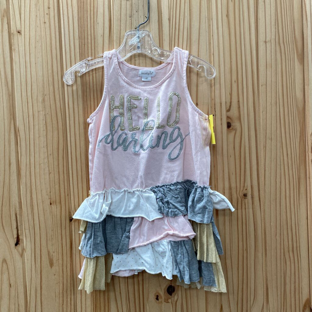 GIRLS MUDPIE HELLO DARLING DRESS LT PINK/GREY/TAUPE 4T