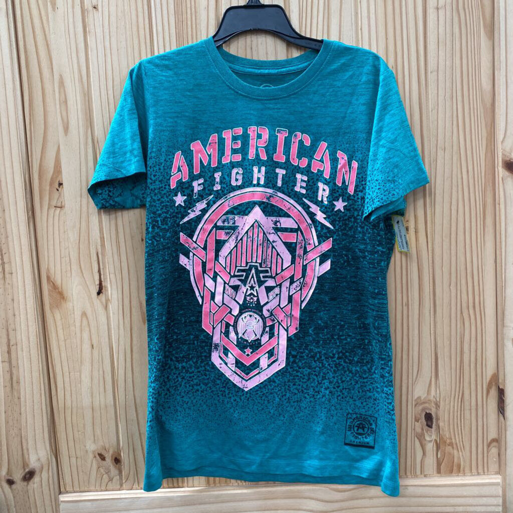 WOMENS AMERICAN FIGHTER TURQUOISE/PINK SHIRT S
