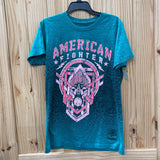 WOMENS AMERICAN FIGHTER TURQUOISE/PINK SHIRT S